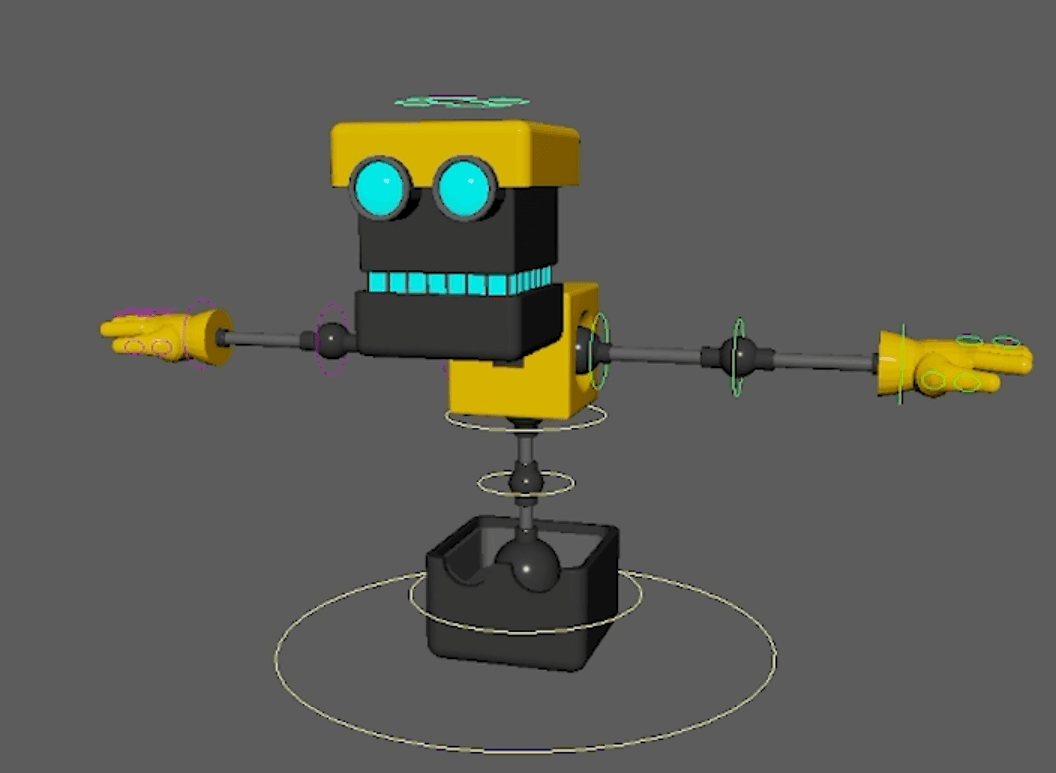 Rig of Cubot from SEGA's Sonic series in a t-pose with the control rig visible